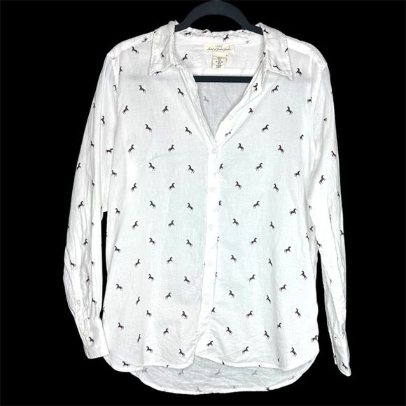 H&M L.O.G.G. Women's Western Cowgirl Horse Print Button Collared Down Blouse - Picture 1 of 8